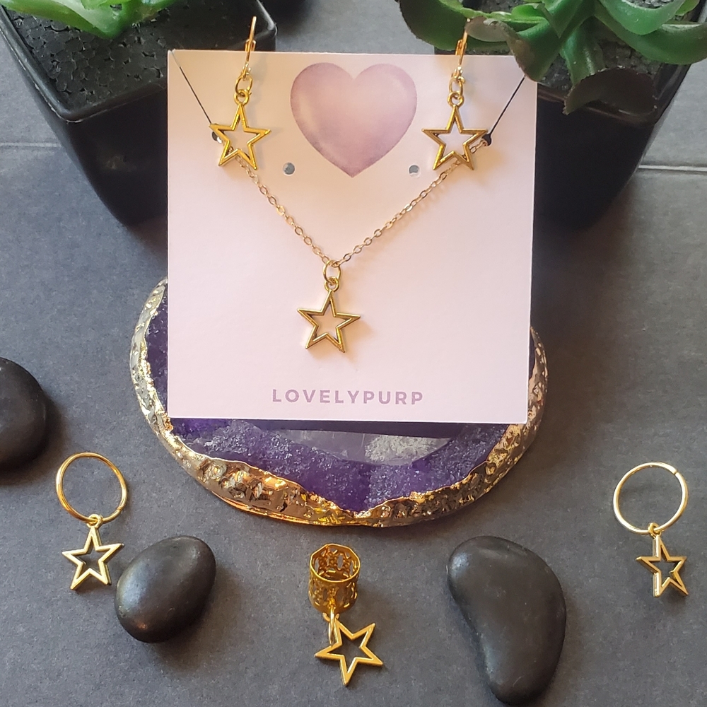 🌟 NEW! "You're a Star" GOLD colored Jewelry Sets for Dreadlocks, Braids, Hair..